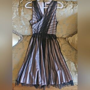 NWT Sisley Paris black midi lace sheer cocktail dress